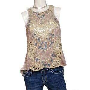 BKE Crochet Patchwork Open Back Tank Top, EUC, size XS